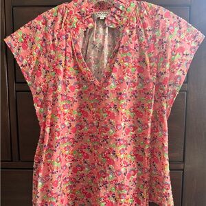 Crosby by Mollie Burch Floral Blouse S Pink Multicolor Ruffle Collar Preppy